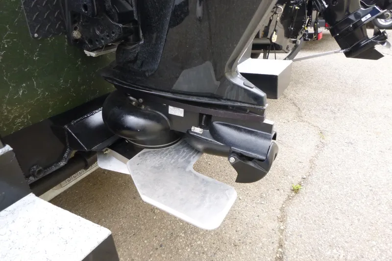 Slide: The Image of Close-up of 2025 StealthCraft 16 StealthWeld boat motor and propeller. - 13