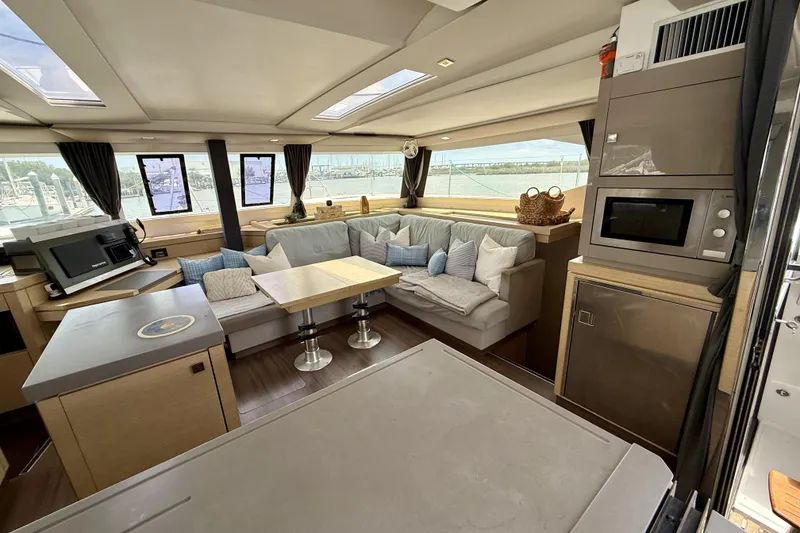 Slide: The Image of Luxurious interior of 2018 Fountaine Pajot Saona 47 catamaran with modern amenities. - 24