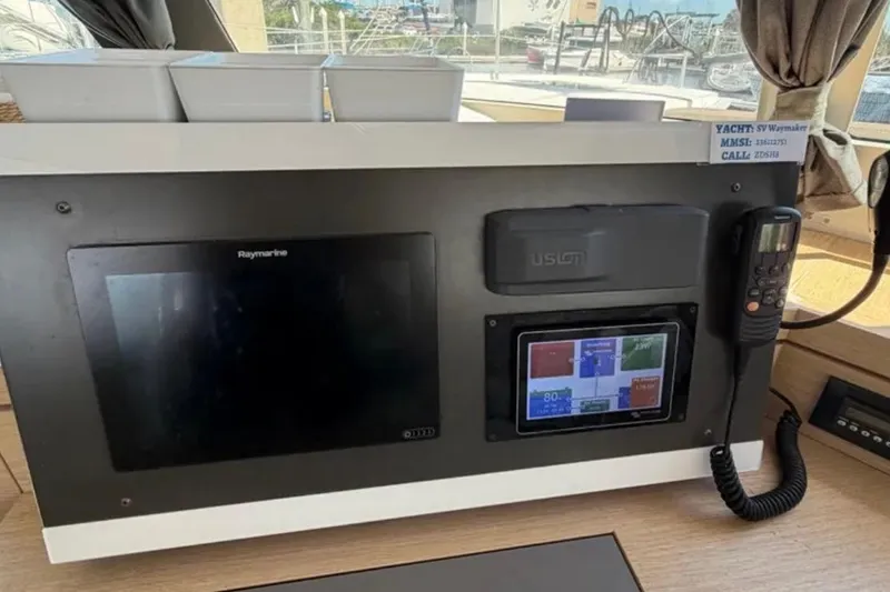 Slide: The Image of Control panel of a 2018 Fountaine Pajot Saona 47 yacht with navigation equipment. - 33