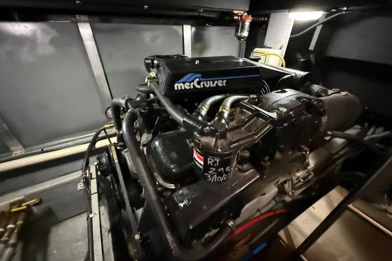 Slide: The Image of Engine room of 1989 Sea Ray 380 Aft Cabin with MerCruiser engine. - 32