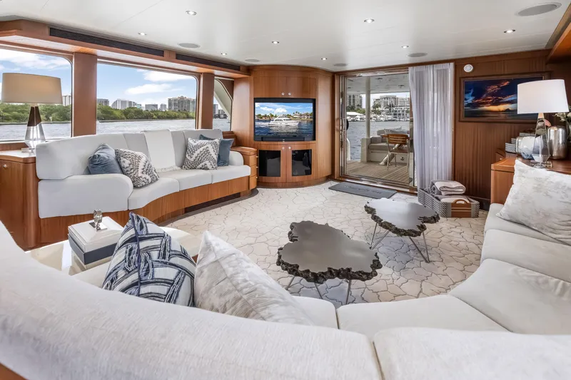 Slide: The Image of Luxurious interior of 2009 Cheoy Lee 78 yacht with elegant seating and scenic views. - 27