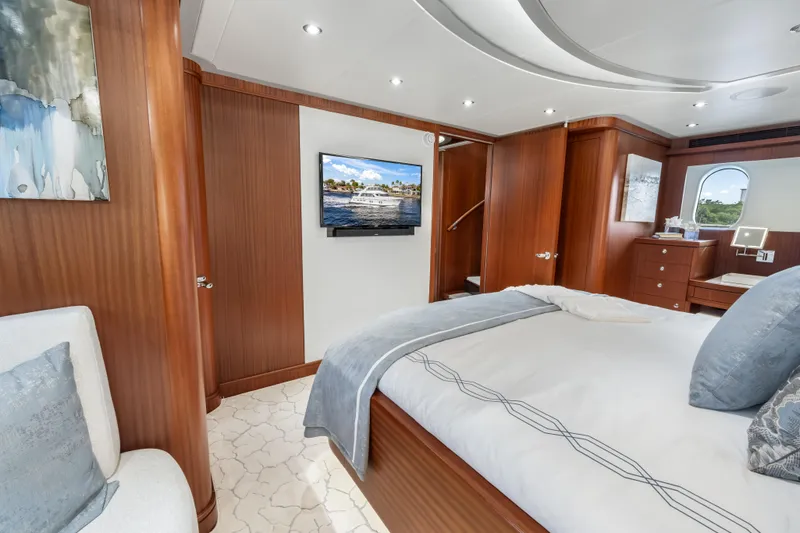 Slide: The Image of Luxurious bathroom in 2009 Cheoy Lee 78 yacht with granite countertop and glass shower. - 37
