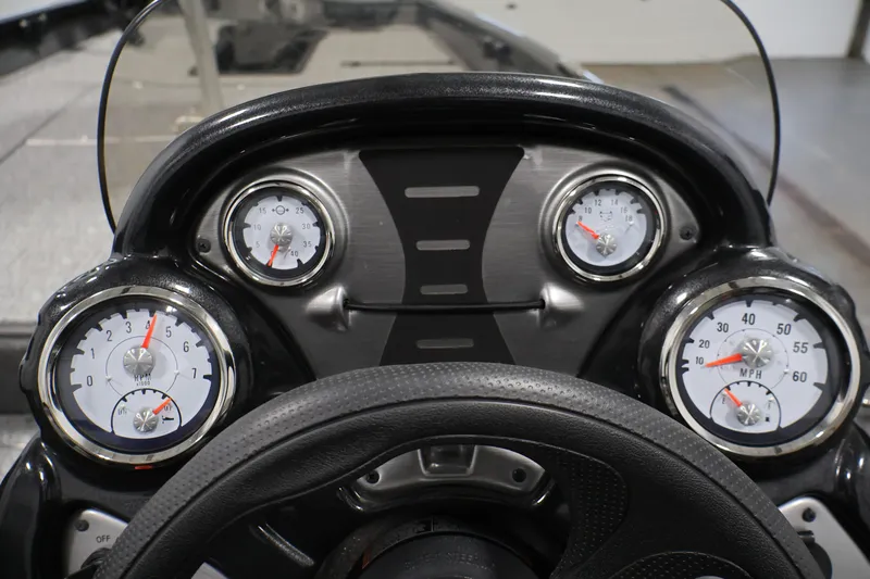 Slide: The Image of Dashboard of 2022 Tracker Pro Team 175 TXW boat with gauges and steering wheel. - 25