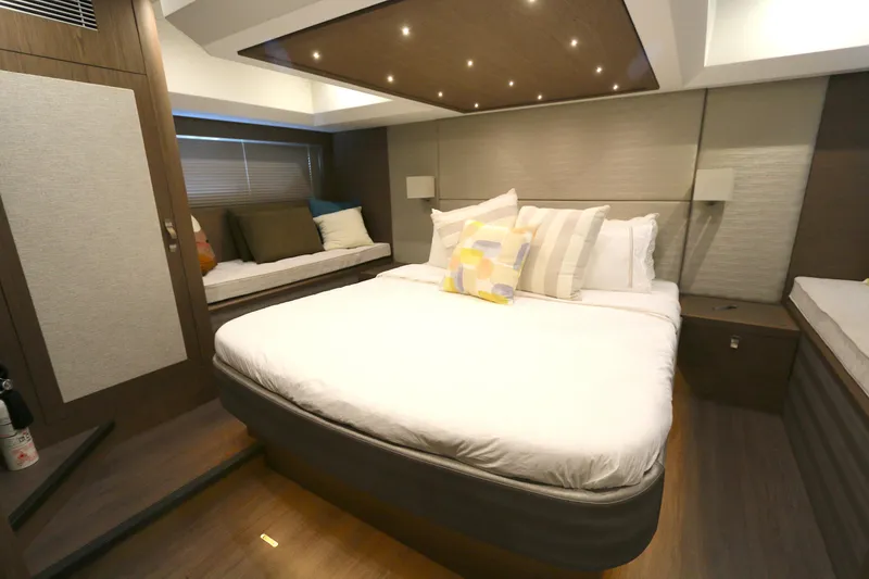 Slide: The Image of Luxurious bedroom interior of 2019 Beneteau Gran Turismo 50 yacht with modern design. - 6