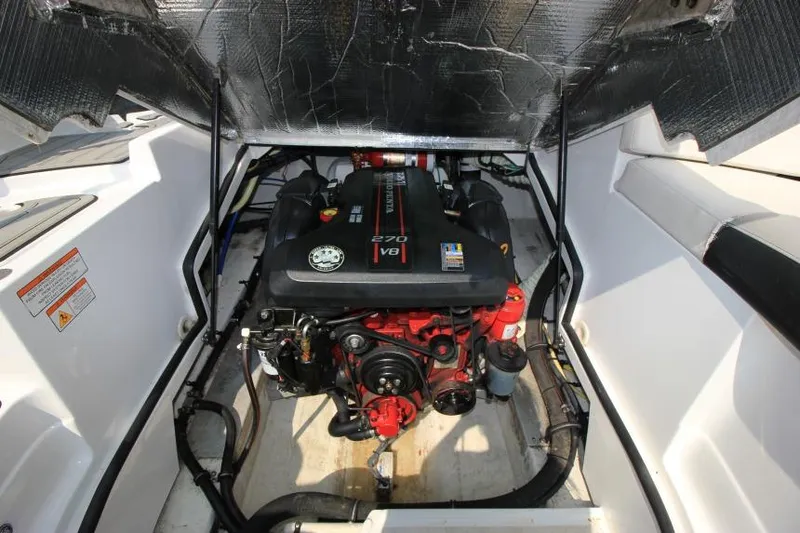Slide: The Image of 2015 Cruisers Sport Series 238 Bow Rider engine compartment with V8 engine. - 21
