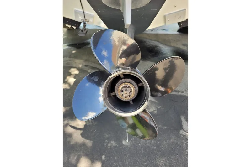 Slide: The Image of Close-up of a Starweld 1800 boat propeller, 2011 model, on a sunny day. - 3