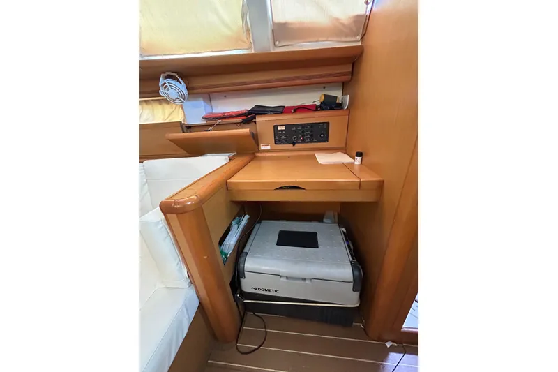 Slide: The Image of Interior of 2011 Jeanneau Sun Odyssey 44i yacht, featuring a modern kitchen galley. - 35