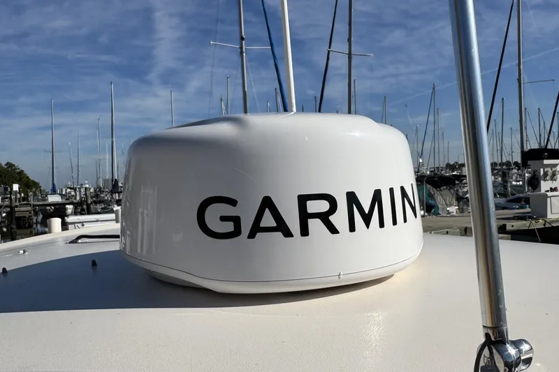 Slide: The Image of Garmin radar on 2017 Grady-White Fisherman 257 boat, docked at marina. - 17