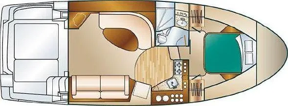 Slide: The Image of 1999 Silverton 351 Sedan floor plan with cabin layout. - 10