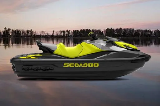 Slide: The Image of Manufacturer Provided Image: 2020 Sea-Doo GTR 230 jet ski on a calm lake at sunset. - 10
