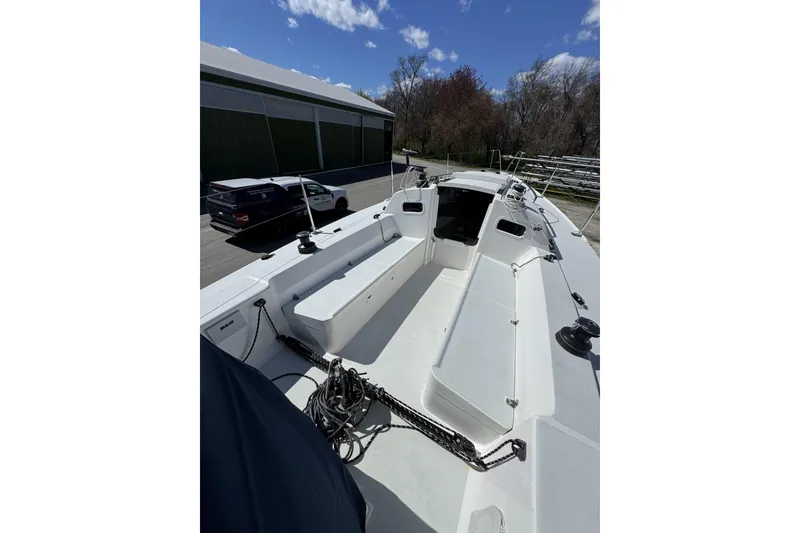 Slide: The Image of 2011 J Boats J/95 sailboat with spacious cockpit and sleek design. - 10