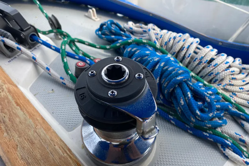 Slide: The Image of Winch and ropes on a 1987 Catalina 30 MkII sailboat deck. - 13