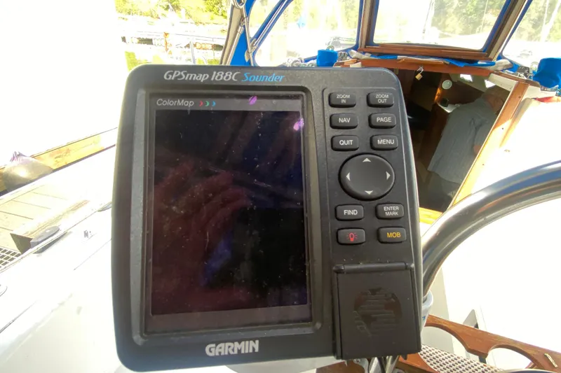Slide: The Image of Garmin GPSmap 188C Sounder on 1987 Catalina 30 MkII sailboat cockpit. - 15
