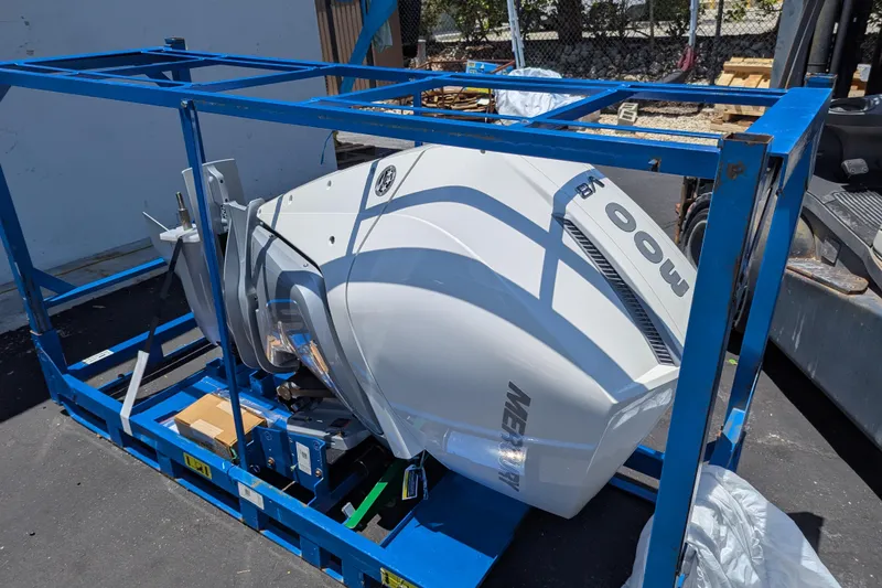 Slide: The Image of Crated Mercury 300 outboard engine for Trifecta 23SB2 SS, 2026 model. - 5