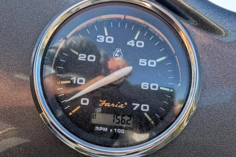 Slide: The Image of Close-up of a Faria tachometer on a 2017 Hurricane SunDeck Sport 202 IO boat. - 10