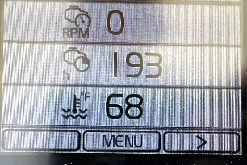 Slide: The Image of Digital display showing RPM, engine hours, and temperature for 2020 Monterey 355 Sport Yacht. - 68
