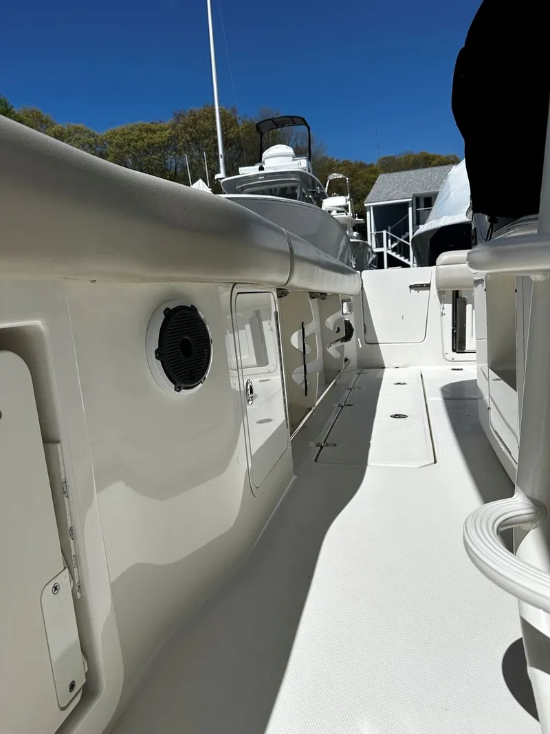 Slide: The Image of Interior view of a 2019 Boston Whaler 330 Outrage boat deck. - 25