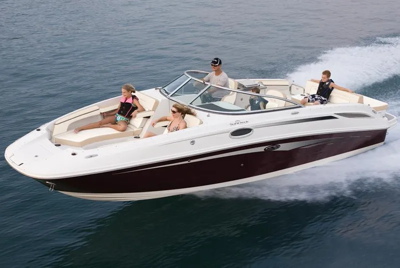 Slide: The Image of Manufacturer Provided Image: 2013 Sea Ray 280 Sundeck boat cruising with passengers on a sunny day. - 49