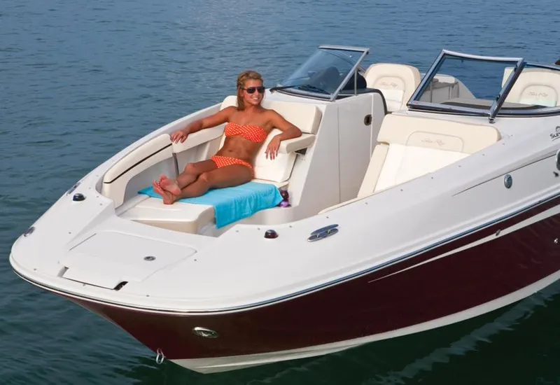 Slide: The Image of Manufacturer Provided Image: Woman relaxing on a 2013 Sea Ray 280 Sundeck boat in the water. - 51