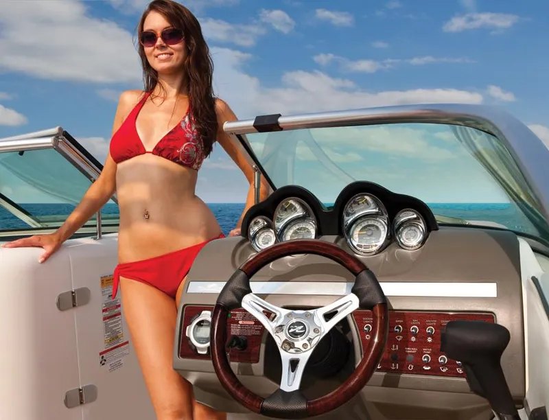 Slide: The Image of Manufacturer Provided Image: Woman in red bikini on 2013 Sea Ray 280 Sundeck boat, sunny day. - 52