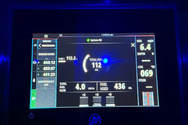 Slide: The Image of Dashboard display of 2021 Chris-Craft Catalina 34 showing engine hours and fuel data. - 10