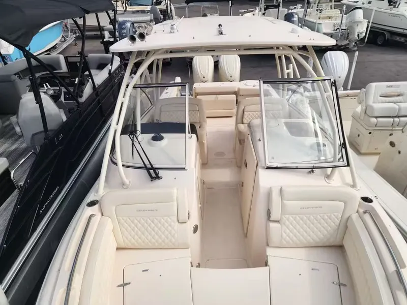 Slide: The Image of Grady-White Freedom 285 boat, 2026 model, interior view at dock. - 23