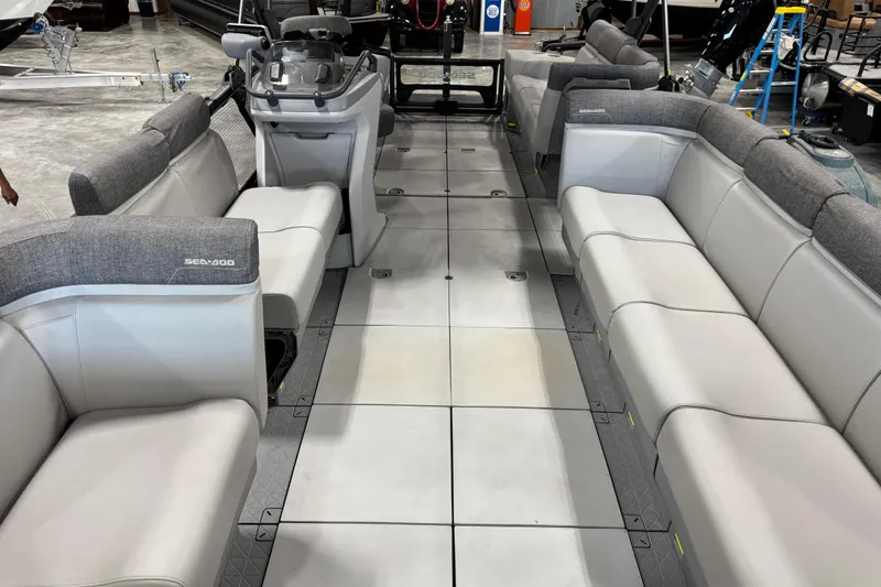 Slide: The Image of 2023 Sea-Doo Switch Cruise 21 interior with spacious seating and modern design. - 13