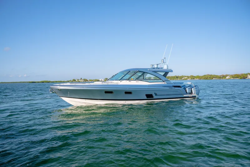 Slide: The Image of 2025 Formula 430 Super Sport Crossover yacht cruising on open water. - 106