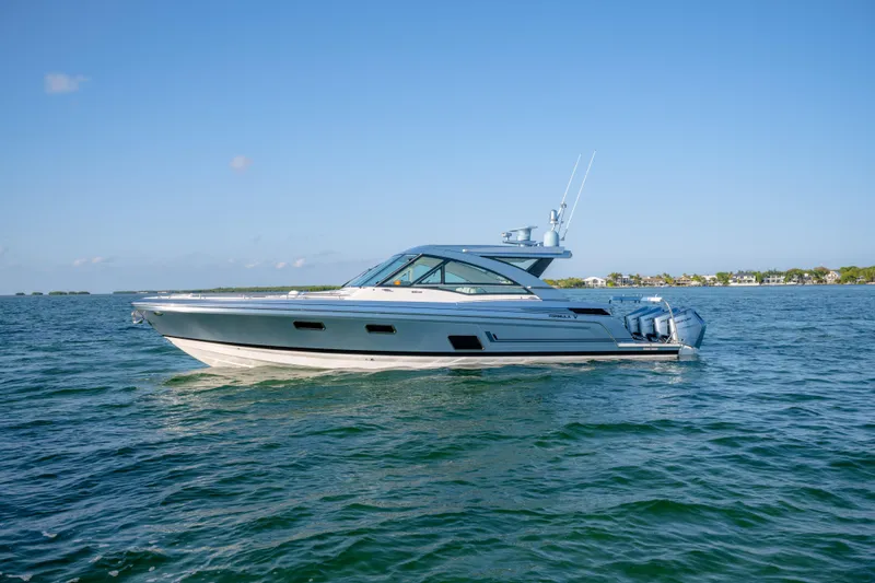 Slide: The Image of 2025 Formula 430 Super Sport Crossover yacht cruising on open water. - 108