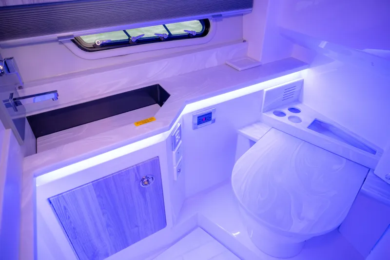 Slide: The Image of Luxurious bathroom interior of 2025 Formula 430 Super Sport Crossover with modern fixtures and ambient lighting. - 45