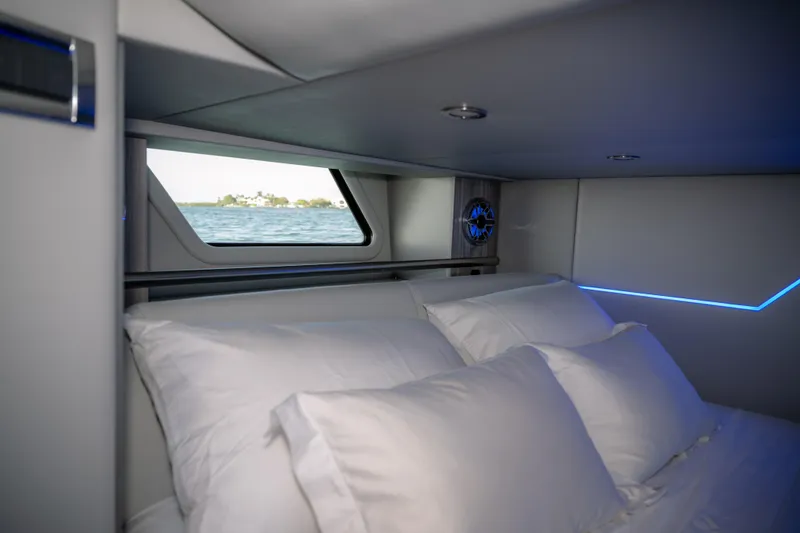 Slide: The Image of Luxurious cabin interior of 2025 Formula 430 Super Sport Crossover with ocean view. - 51