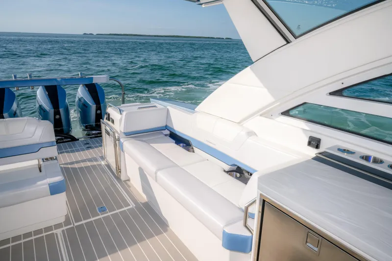 Slide: The Image of 2025 Formula 430 Super Sport Crossover luxury boat interior with ocean view. - 55