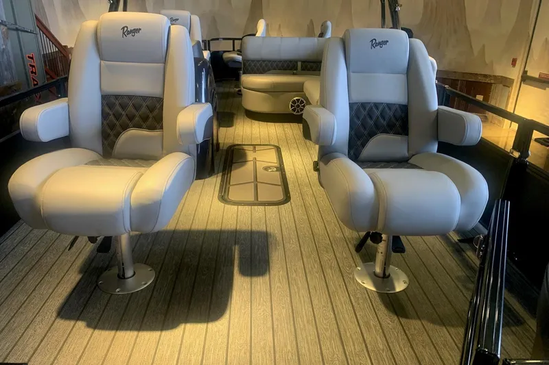 Slide: The Image of Luxurious seating on 2026 Ranger 223F boat, featuring plush, modern design and spacious layout. - 5