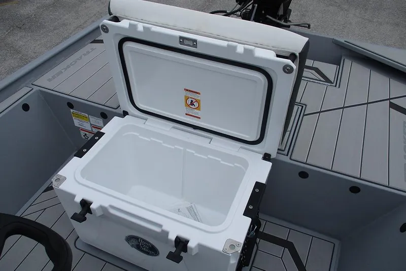 Slide: The Image of Open cooler on 2026 Tracker Bass Tracker Classic CC boat deck. - 19