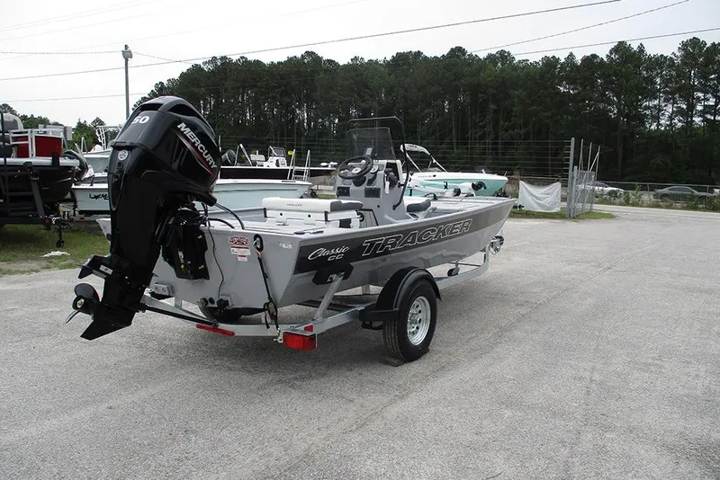 Slide: The Image of 2026 Tracker Bass Tracker Classic CC boat on trailer, parked outdoors. - 8