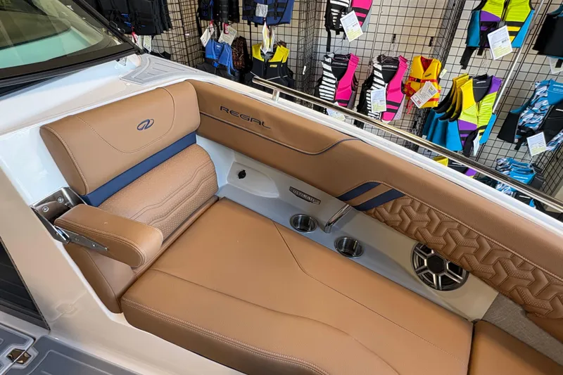 Slide: The Image of Luxurious 2026 Regal LS6 boat interior with tan leather seating and stylish design elements. - 4