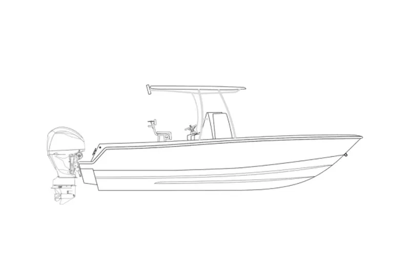 The Image of Line drawing of a 2027 Contender 25 Tournament boat with outboard motor. - 0