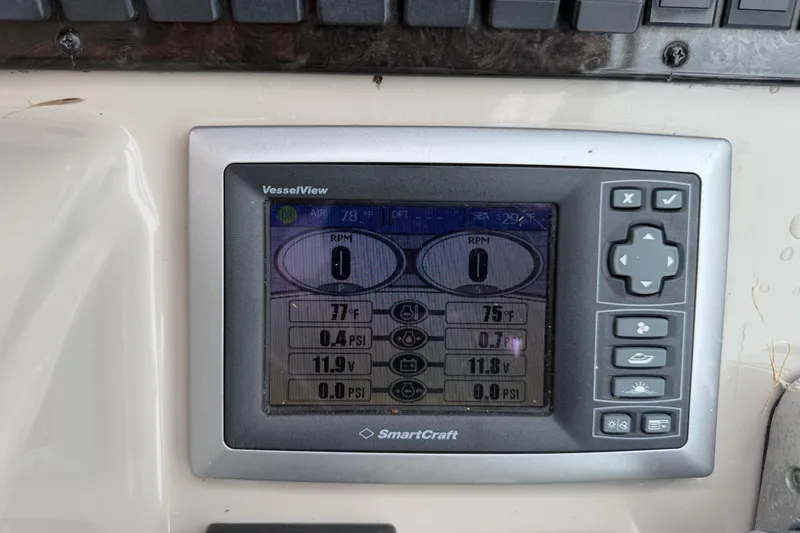 Slide: The Image of Interior of 2008 Sea Ray 380 Sundancer yacht kitchen with granite countertop and appliances. - 25