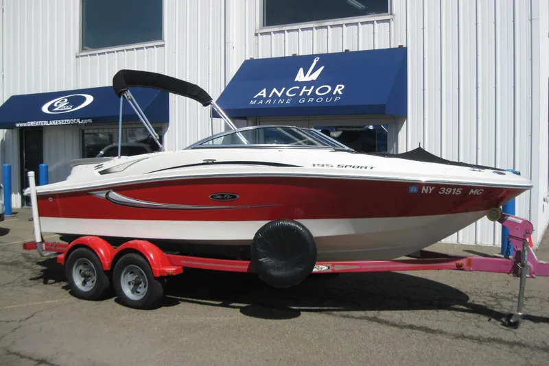 Slide: The Image of 2008 Sea Ray 195 Sport boat on trailer at Anchor Marine Group. - 2