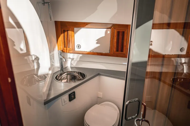 Slide: The Image of Luxurious bathroom interior of 2019 Lindell 46' yacht with modern fixtures. - 35