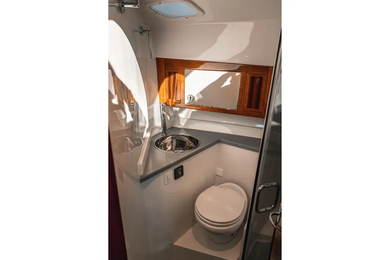Slide: The Image of Bathroom interior of 2019 Lindell 46' yacht with sink and toilet. - 36