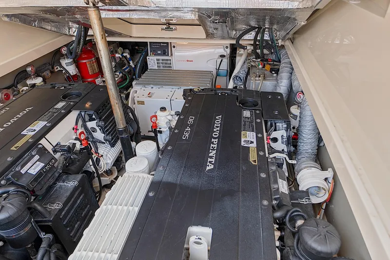 Slide: The Image of Engine compartment of 2018 Hinckley Picnic Boat 37 MKIII with Volvo Penta engines. - 52