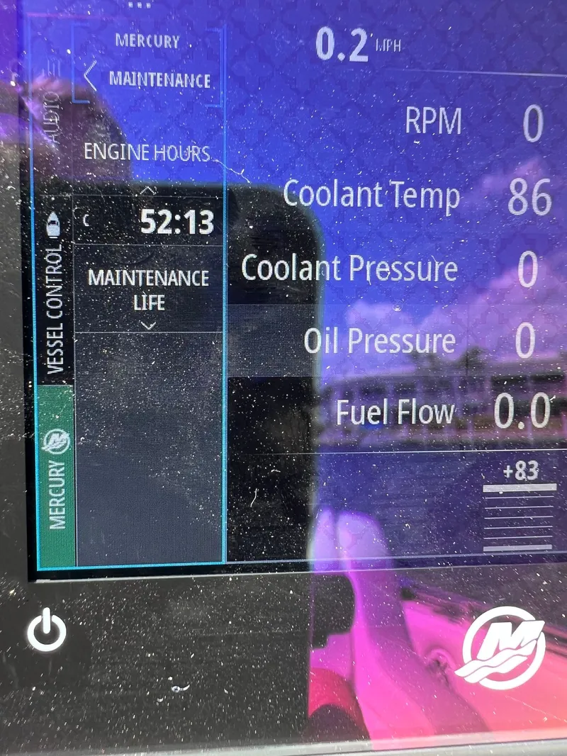 Slide: The Image of Boat display showing maintenance data and engine metrics, Concept 23 model, year 2025. - 16