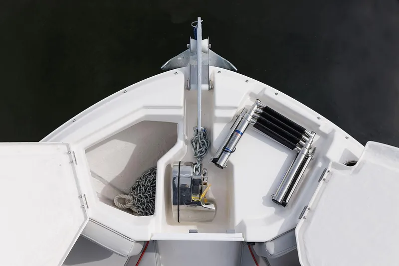 Slide: The Image of Manufacturer Provided Image: Solara S-310 CW 2025 boat anchor compartment with chain and ladder. - 13
