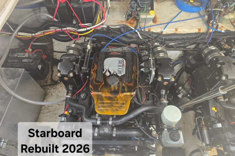 Slide: The Image of Engine compartment of a 2003 Rinker Fiesta Vee 342, starboard engine rebuilt in 2026. - 6