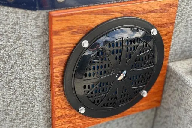 Slide: The Image of Speaker mounted on wood panel in 2017 G3 Sportsman 1710 Vinyl boat. - 22