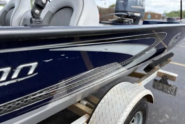 Slide: The Image of 2017 G3 Sportsman 1710 Vinyl boat on trailer, close-up of sleek design and detailing. - 47