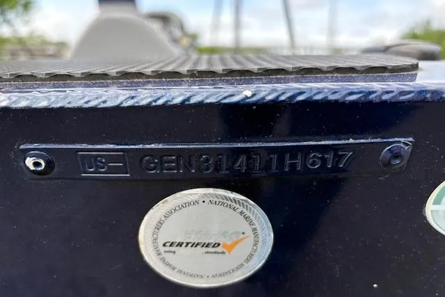 Slide: The Image of 2017 G3 Sportsman 1710 Vinyl boat with certification sticker and serial number. - 54
