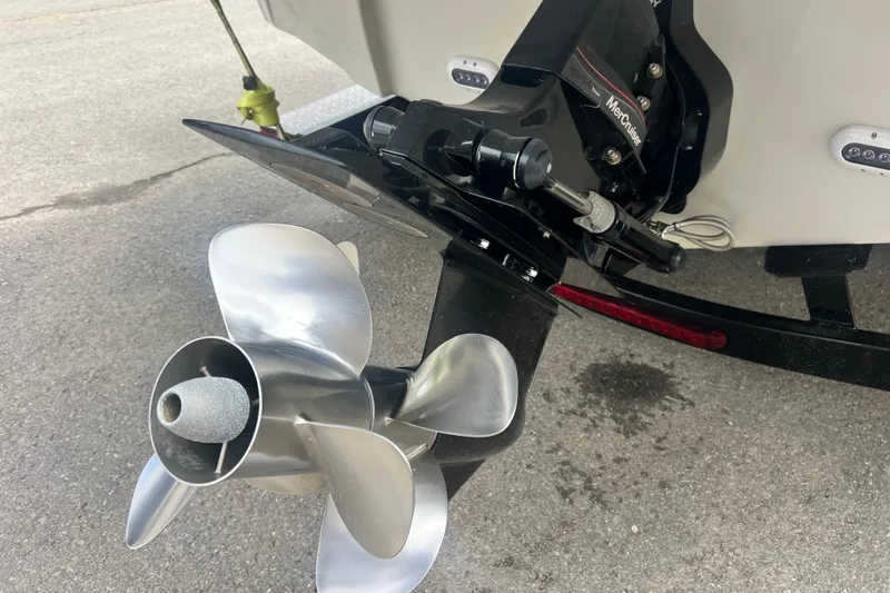 Slide: The Image of Close-up of a 2018 Crownline 285 SS boat propeller and MerCruiser drive system. - 9
