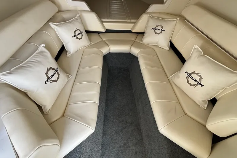 Slide: The Image of Luxurious interior of 2007 Fountain 42 Lightning boat with plush seating and branded cushions. - 13